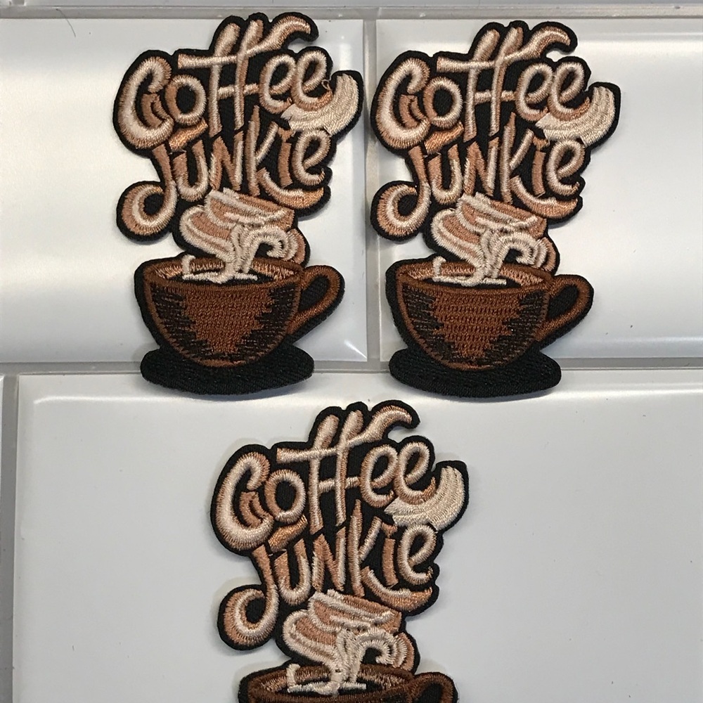 Coffee Junkie Embroidered Patch - Brown and Cream